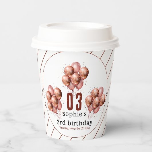 Gobelets En Papier Aquarelle Parties scintillant Rose Gold ballon 3e (Recto)