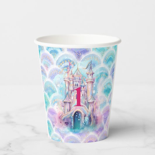 Gobelets En Papier Aquarelle Parties scintillant Sirène Anniversaire (Verso)