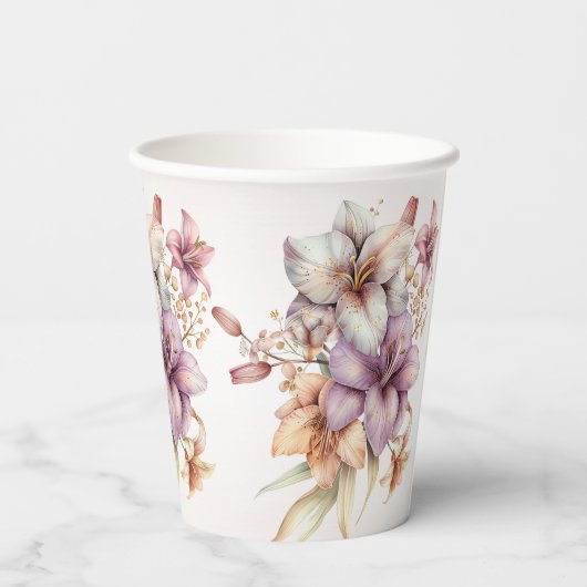 Gobelets En Papier Aquarelle Party Boho rose Fleurs Élégant (Verso)