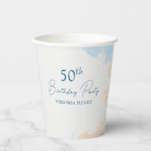 Gobelets En Papier Aquarelle Pastel Bleu N'importe quel âge Anniversa (Recto)