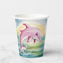 Aquarelle peinte dauphin rose