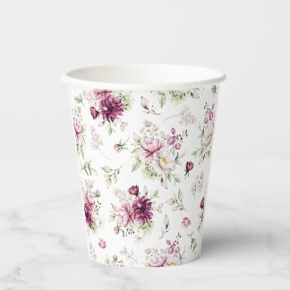 Gobelets En Papier Aquarelle Peonies Baby shower thème coupe papier