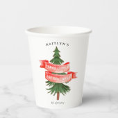 Gobelets En Papier Aquarelle Pine Arbre Joyeux Petit Anniversaire (Recto)