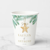 Gobelets En Papier Aquarelle Pine Boughs Noël Mariage d'hiver (Recto)