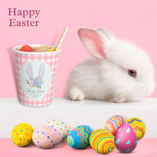 Gobelets En Papier Aquarelle Plaid Floral Bunny Modèle Pâques