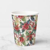 Gobelets En Papier Aquarelle poinsettia et saint motif Noël (Recto)