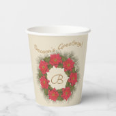 Gobelets En Papier Aquarelle Poinsettia Wreath - Monogramme (Verso)