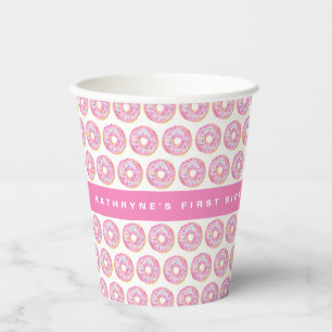 Gobelets En Papier Aquarelle rose arroser beignets Motif Anniversaire