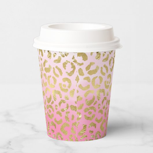 Gobelets En Papier Aquarelle rose blanche Empreinte de léopard or gla (Droite)