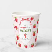 Gobelets En Papier Aquarelle rose douce fraise premier anniversaire (Verso)