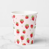 Gobelets En Papier Aquarelle rose douce fraise premier anniversaire (Gauche)