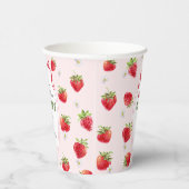 Gobelets En Papier Aquarelle rose douce fraise premier anniversaire (Droite)