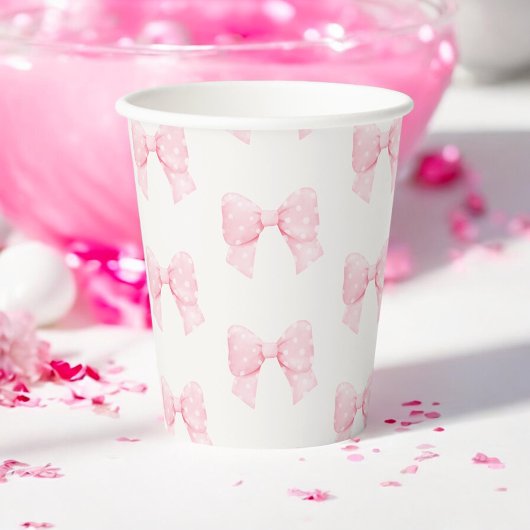 Gobelets En Papier Aquarelle rose doux Baby shower Pointe Bow