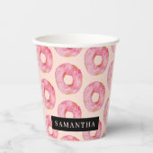 Gobelets En Papier Aquarelle rose moderne Motif avec nom (Recto)