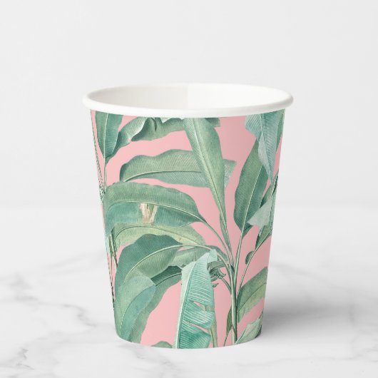 Gobelets En Papier Aquarelle rose moderne Tropical Banana Palm Feuill (Gauche)
