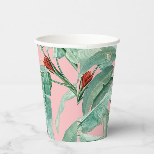 Gobelets En Papier Aquarelle rose moderne Tropical Banana Palm Feuill