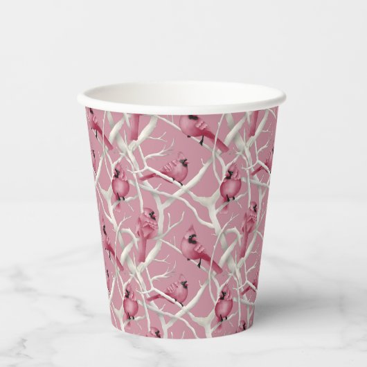 Gobelets En Papier Aquarelle rose Noël Cardinal Birds (Recto)