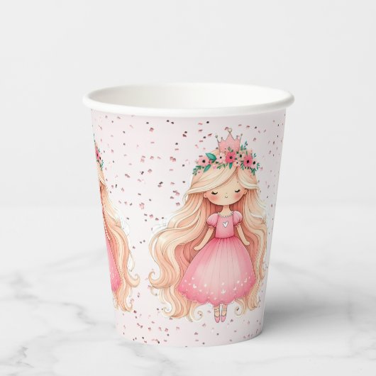 Gobelets En Papier Aquarelle rose princesse Anniversaire (Verso)