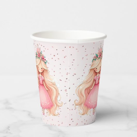 Gobelets En Papier Aquarelle rose princesse Anniversaire (Droite)