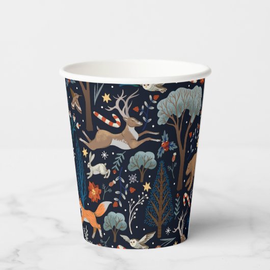 Gobelets En Papier Aquarelle rustique Bois Animaux Arbres Noël (Verso)