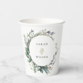 Gobelets En Papier Aquarelle rustique Mariage de serrure vert feuilla (Verso)