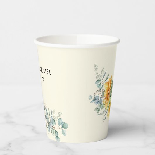 Gobelets En Papier Aquarelle rustique Tournesol Eucalyptus Vert (Gauche)