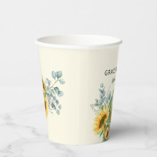 Gobelets En Papier Aquarelle rustique Tournesol Eucalyptus Vert (Droite)