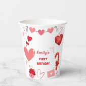 Gobelets En Papier Aquarelle Saint-Valentin Premier anniversaire (Recto)