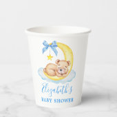 Gobelets En Papier Aquarelle Teddy Bear Lune Baby shower bleu (Recto)