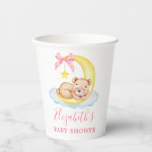 Gobelets En Papier Aquarelle Teddy Bear Lune Baby shower rose (Recto)