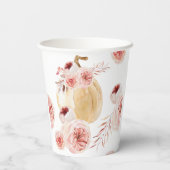 Gobelets En Papier Aquarelle tendance Citrouille et fleurs | Automne (Verso)