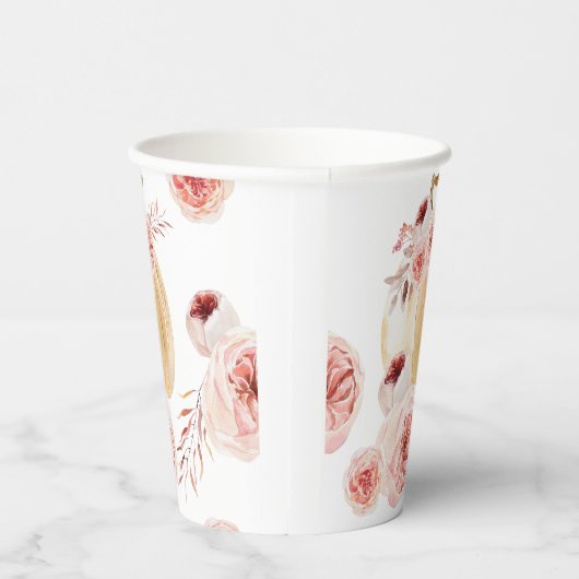 Gobelets En Papier Aquarelle tendance Citrouille et fleurs | Automne (Droite)