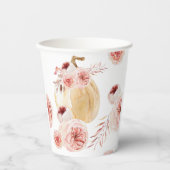 Gobelets En Papier Aquarelle tendance Citrouille et fleurs | Automne (Recto)