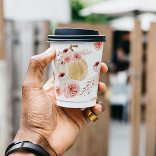 Gobelets En Papier Aquarelle tendance Citrouille et fleurs   Automne