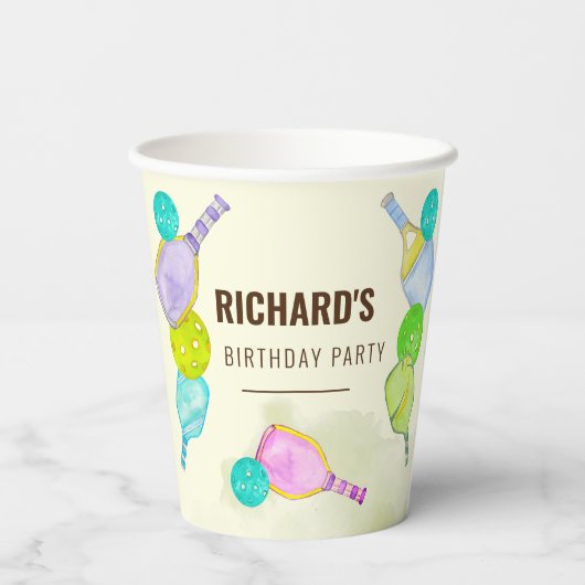 Gobelets En Papier Aquarelle Thème Pickleball Sports Anniversaire (Verso)