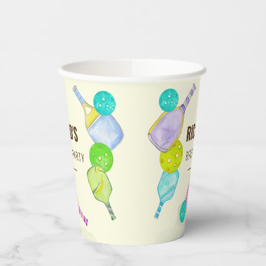 Gobelets En Papier Aquarelle Thème Pickleball Sports Anniversaire (Gauche)