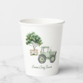 Gobelets En Papier Aquarelle Tracteur vert Coupes de papier de ferme (Verso)