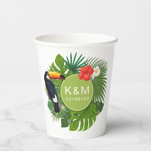 Gobelets En Papier Aquarelle Tropical avec Toucan Green ID577 (Verso)