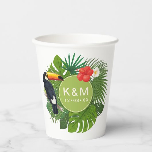 Gobelets En Papier Aquarelle Tropical avec Toucan Green ID577 (Recto)