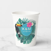 Gobelets En Papier Aquarelle Tropical avec Toucan Turquoise ID577 (Verso)