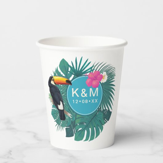 Gobelets En Papier Aquarelle Tropical avec Toucan Turquoise ID577 (Verso)