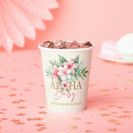 Gobelets En Papier Aquarelle Tropical Rose Floral Baby shower Aloha (Insitu)