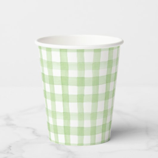 Gobelets En Papier Aquarelle vert et blanc En vichy (Verso)