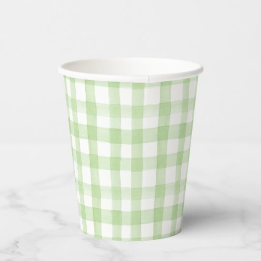 Gobelets En Papier Aquarelle vert et blanc En vichy (Droite)