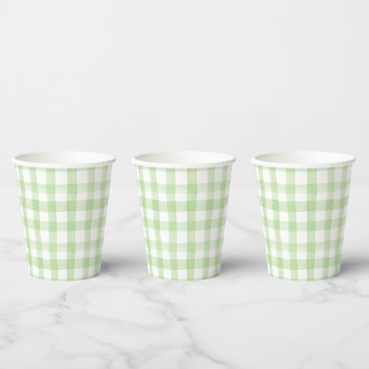 Gobelets En Papier Aquarelle vert et blanc En vichy (Multi)