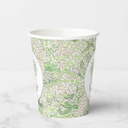 Gobelets En Papier Aquarelle Vert et Blanc Hydrangea Crest (Gauche)