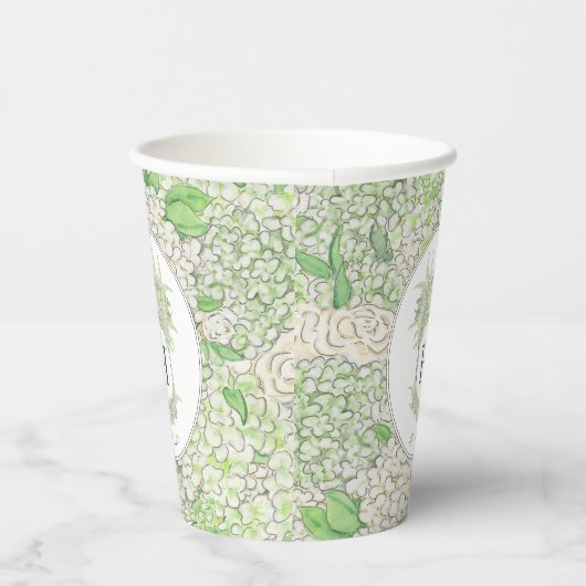 Gobelets En Papier Aquarelle Vert et Blanc Hydrangea Crest (Droite)