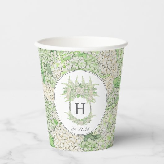 Gobelets En Papier Aquarelle Vert et Blanc Hydrangea Crest (Recto)