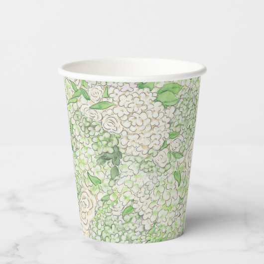 Gobelets En Papier Aquarelle Vert et Blanc Hydrangea Crest (Verso)