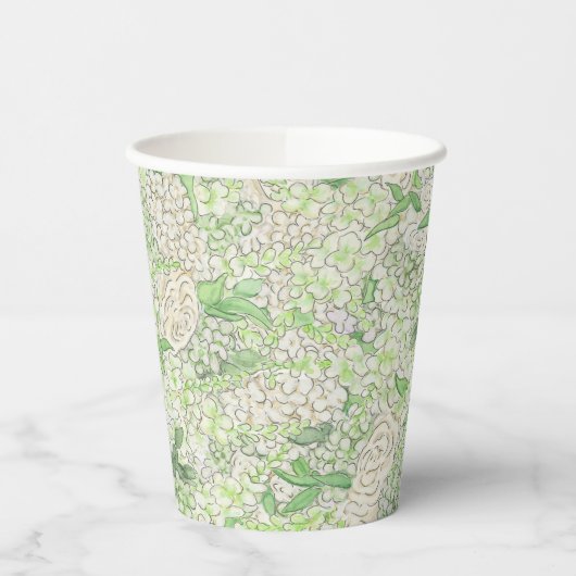 Gobelets En Papier Aquarelle Vert et Blanc Hydrangea Crest (Gauche)